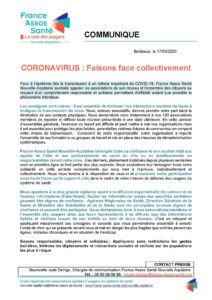 communiqué de presse Covid-19 de France Assos Santé Nouvelle-Aquitaine